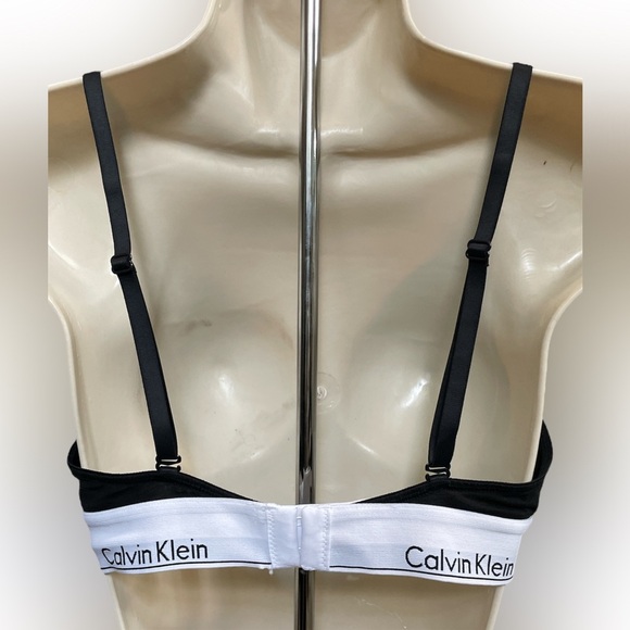 Calvin Klein Black and White Plunge Bralette - Picture 4 of 7